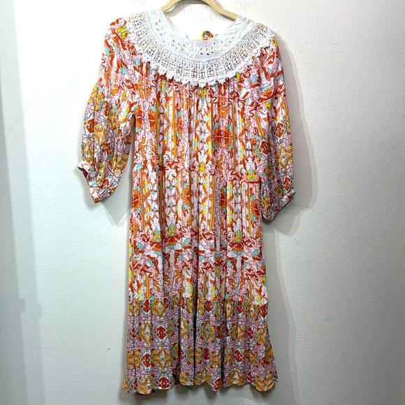 (R3) Anthropologie Florence Floral midi dress Lace collar and embroidered lace - Picture 2 of 14